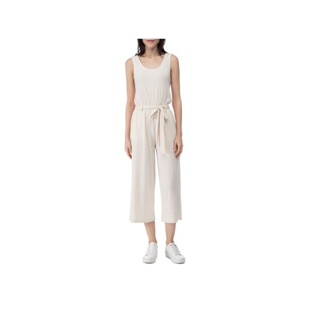 COLLECTION BY BOBEAU Womens Ivory Knit Belted Pull On Sleeveless Jumpsuit L